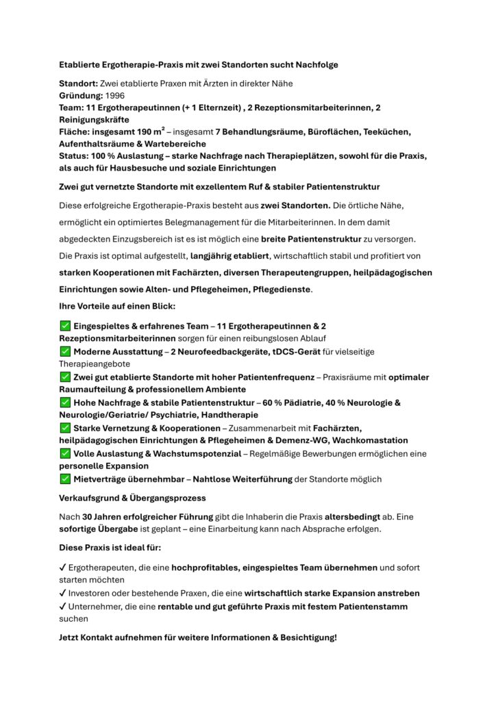 Ergotherapie Nachfolge