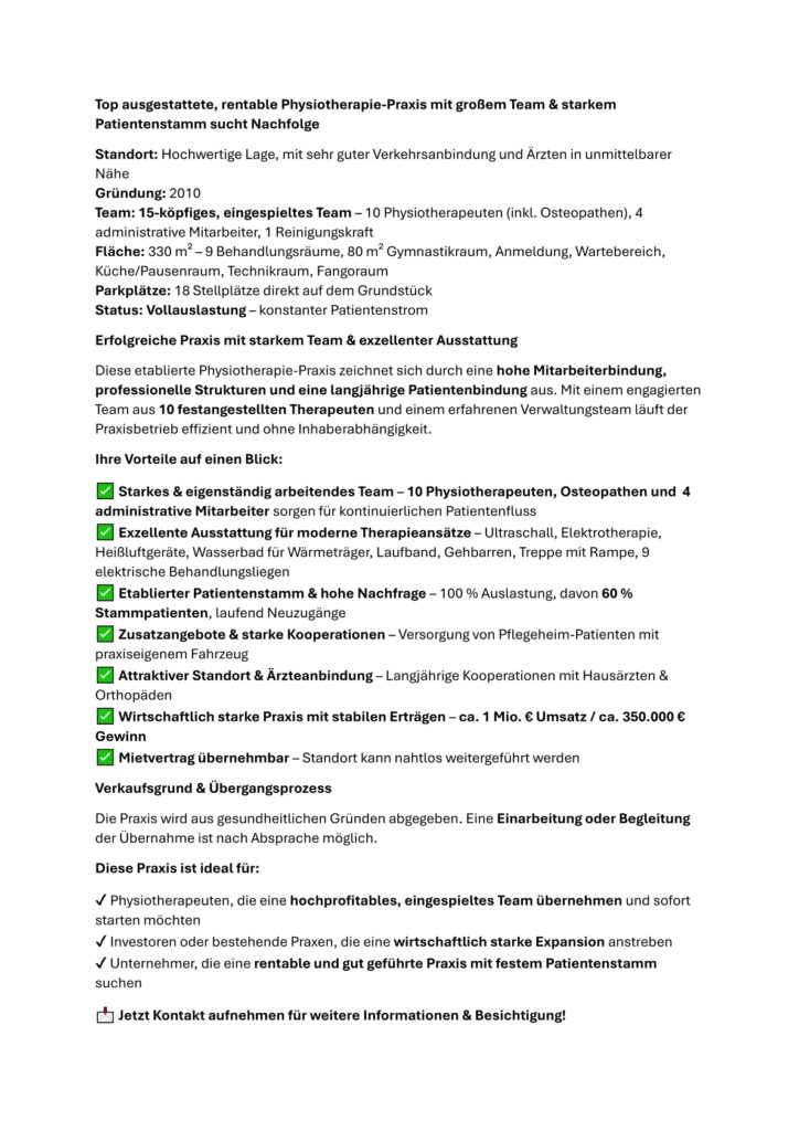 Physiotherapie Nachfolge