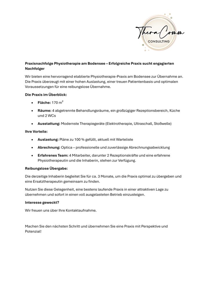 Physiotherapie Nachfolge
